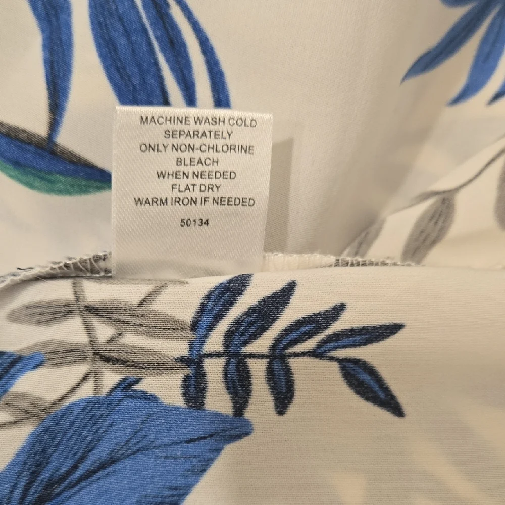 41 Hawthorn Blue and White Leaf Print Dress - Picture 13 of 14